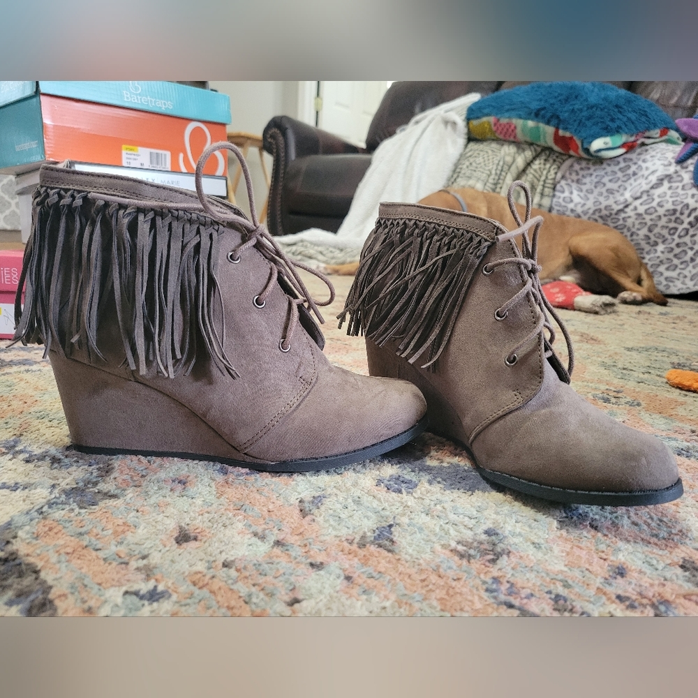 Madden Girl, Fringe Ankle Booties, Size 10